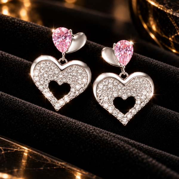 Boucles Cœur Rose — Silver