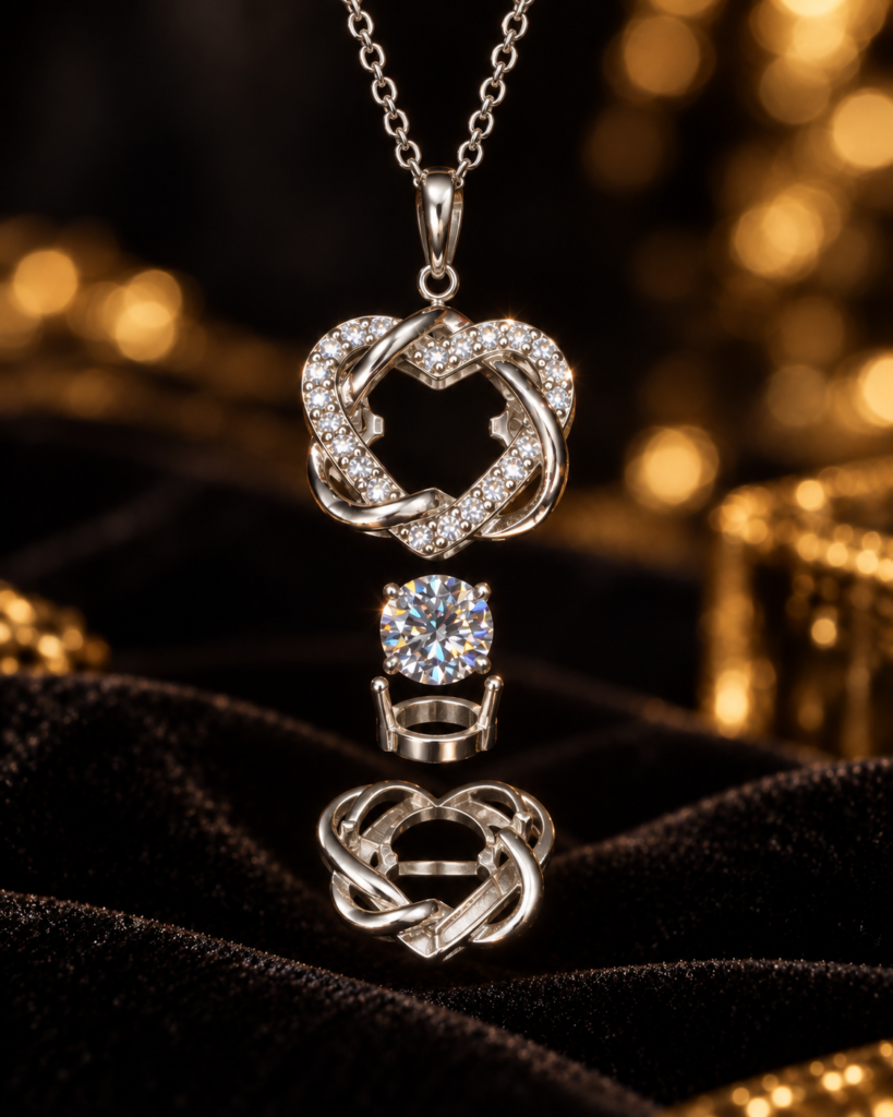Pendentif Double Cœur D — Silver