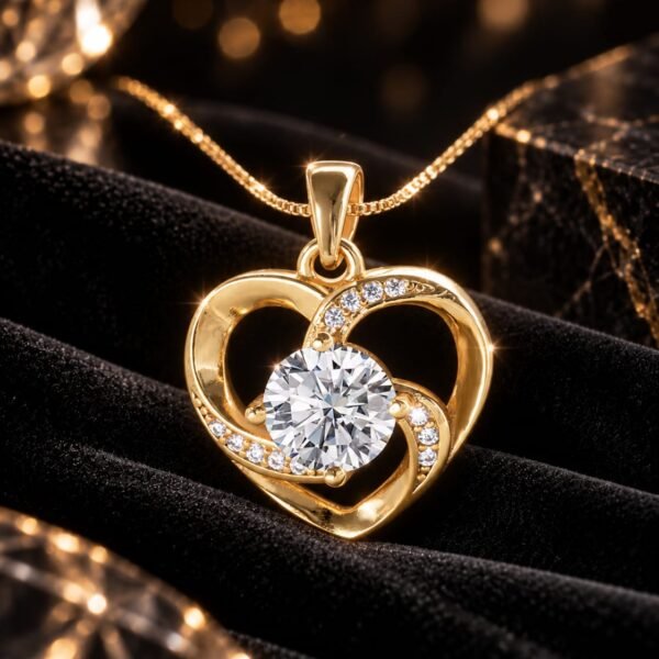 Pendentif Cœur Une Pierre — Gold