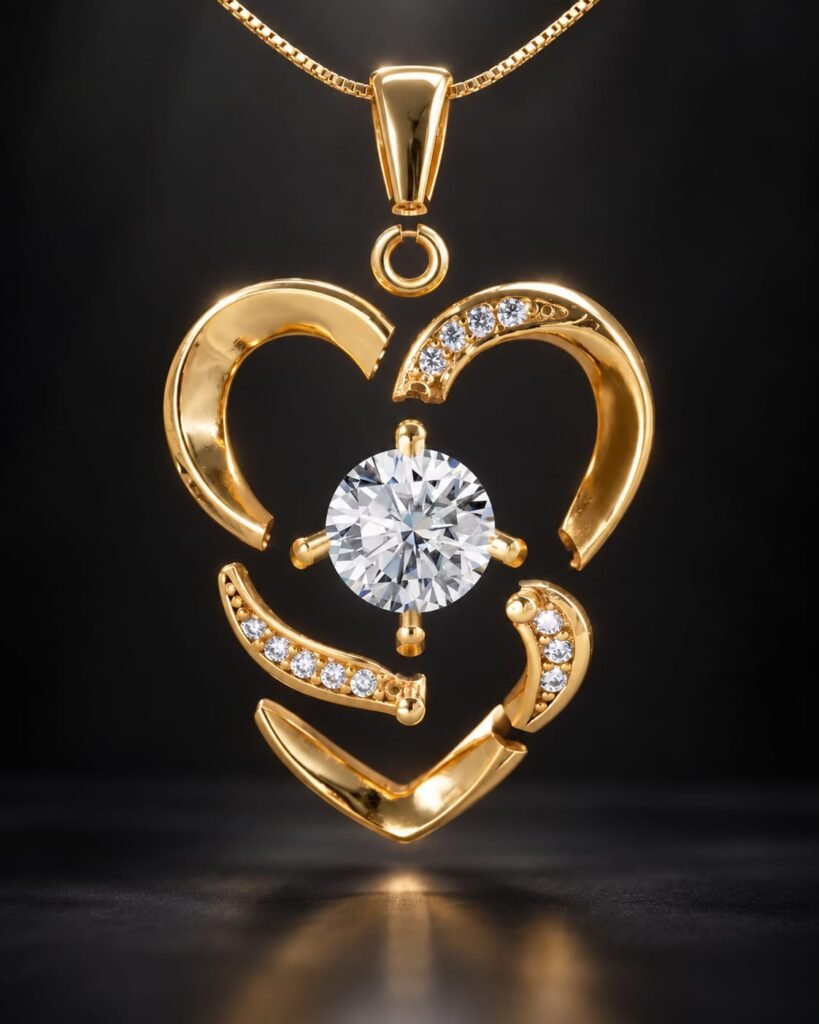 Pendentif Cœur Une Pierre — Gold
