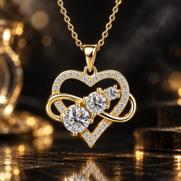 Pendentif Cœur Infini Trois Pierres — Gold