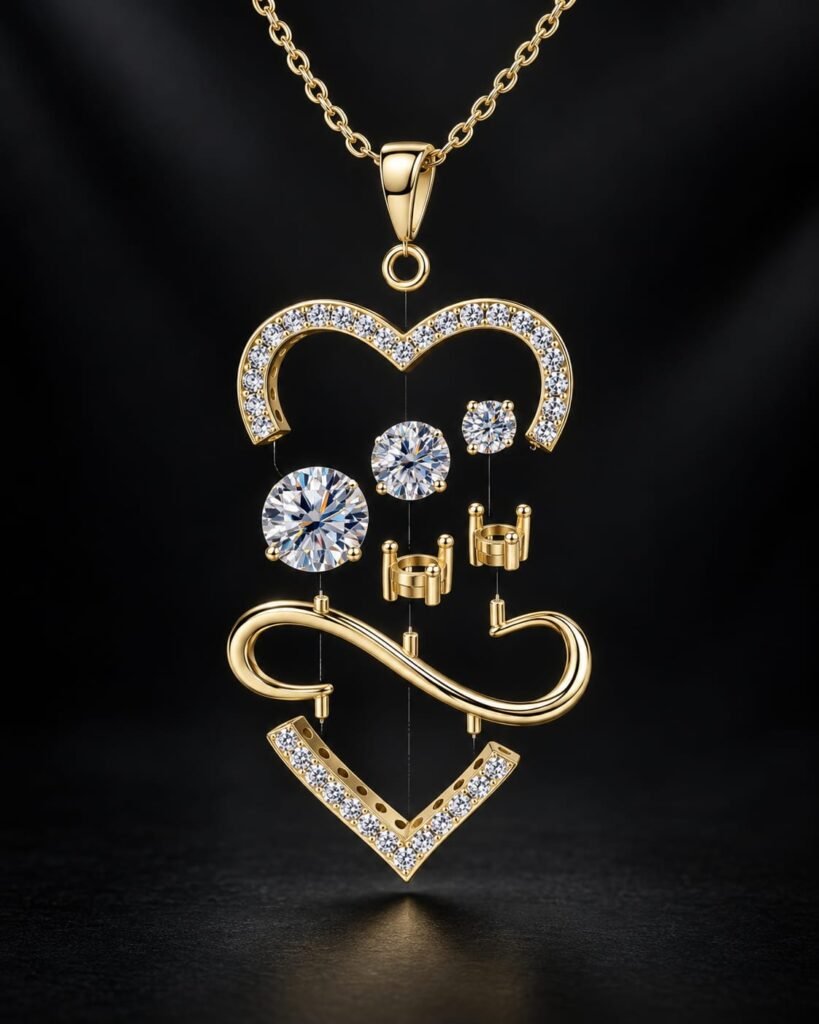 Pendentif Cœur Infini Trois Pierres — Gold