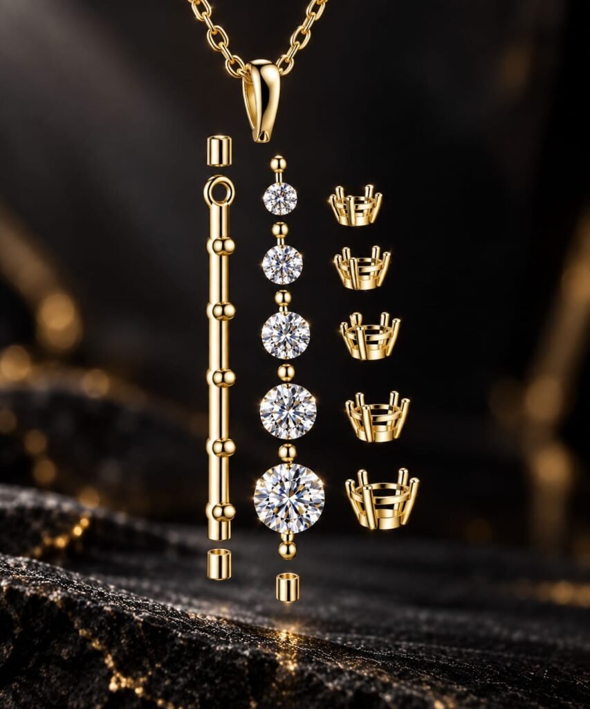 Pendentif Ligne Cinq Pierres — Gold