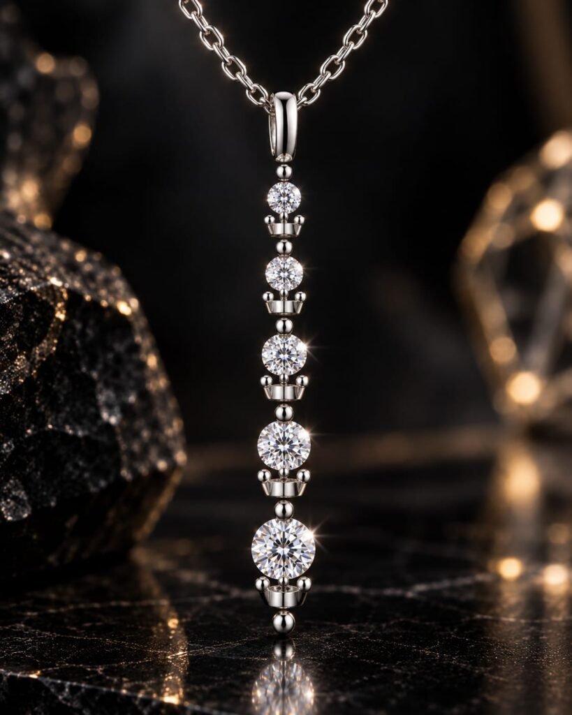 Pendentif Ligne Cinq Pierres — Silver