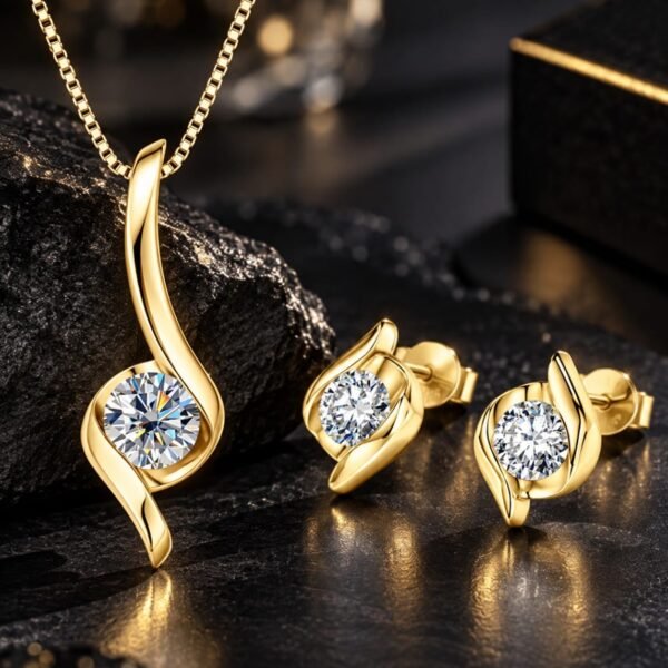 Ensemble Pendentif et Boucles Vague — Gold